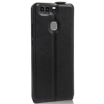 Huawei P9 Plus (Huawei Ascend P9 Plus) klasikinis vertikaliai atverčiamas juodas odinis dėklas / Priedai.lt