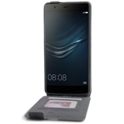 Huawei P9 Plus (Huawei Ascend P9 Plus) klasikinis vertikaliai atverčiamas juodas odinis dėklas / Priedai.lt