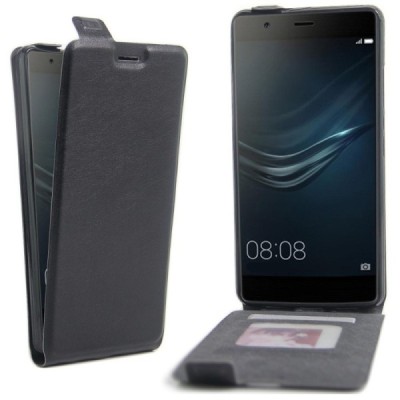 Huawei P9 Plus (Huawei Ascend P9 Plus) klasikinis vertikaliai atverčiamas juodas odinis dėklas / Priedai.lt