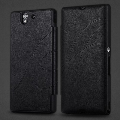 Sony Xperia Z „Kalaideng“ Oscar ādas atvēramais melns futrālis / Vacins.lv