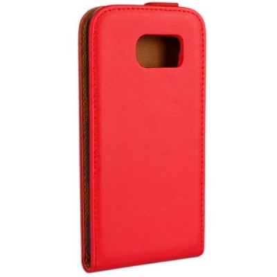 Samsung Galaxy S6 (G920) klasisks ādas vertikāli atvēramais sarkans maciņš / Vacins.lv