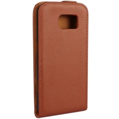 Samsung Galaxy S6 (G920) klasisks ādas vertikāli atvēramais brūns maciņš / Vacins.lv