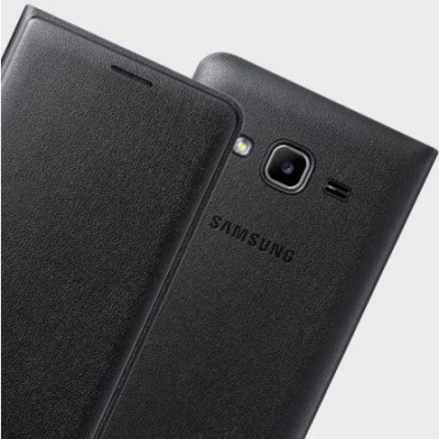 Samsung Galaxy J3 2016 (J320) oficiāls Flip Wallet Cover atvērams melns ādas maciņš (maks) / Vacins.lv