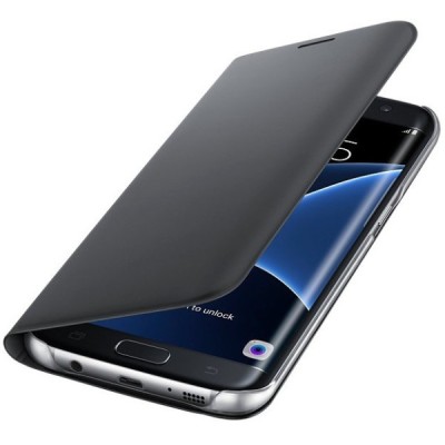 Samsung Galaxy S7 Edge (G935) oficiāls Flip Wallet Cover atvērams melns ādas maciņš (maks) / Vacins.lv