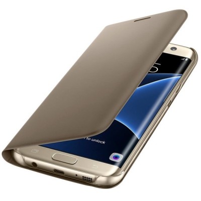 Samsung Galaxy S7 Edge (G935) oficiāls Flip Wallet Cover atvērams zelta ādas maciņš (maks) / Vacins.lv