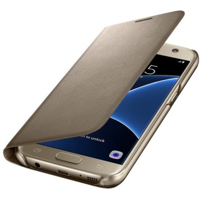 Samsung Galaxy S7 (G930) originalus Led View Cover atverčiamas auksinis odinis dėklas - piniginė / Priedai.lt