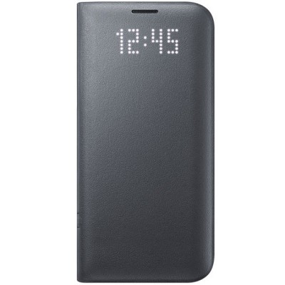 Samsung Galaxy S7 Edge (G935) oficiāls Led View Cover atvērams melns ādas maciņš (maks) / Vacins.lv