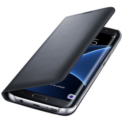 Samsung Galaxy S7 Edge (G935) oficiāls Led View Cover atvērams melns ādas maciņš (maks) / Vacins.lv