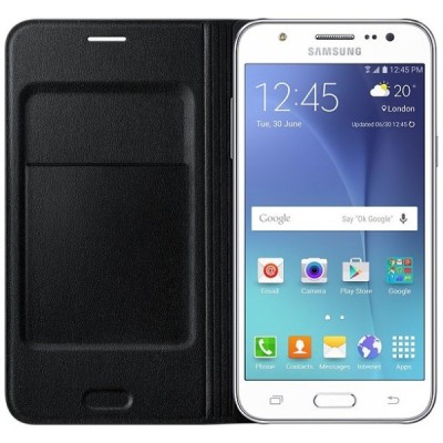 Samsung Galaxy J5 2016 (J510) oficiāls Flip Wallet Cover atvērams melns ādas maciņš (maks) / Vacins.lv