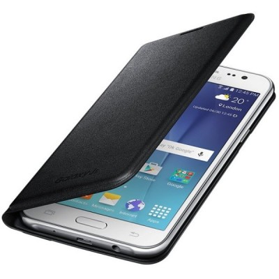 Samsung Galaxy J5 2016 (J510) oficiāls Flip Wallet Cover atvērams melns ādas maciņš (maks) / Vacins.lv