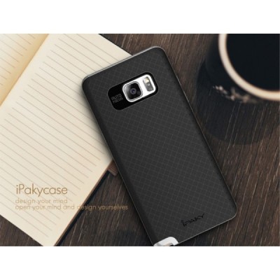 Samsung Galaxy Note 7 (N930) „IPAKY“ cieta silikona (TPU) melns apvalks (apmales - sudrabā krāsā) / Vacins.lv