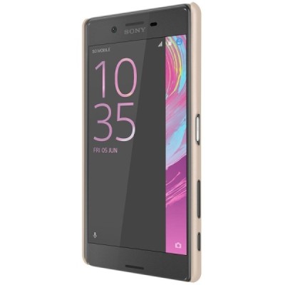 Nillkin Frosted Shield Sony Xperia X (F5121, F5122) auksinis plastikinis dėklas + apsauginė ekrano plėvelė / Priedai.lt