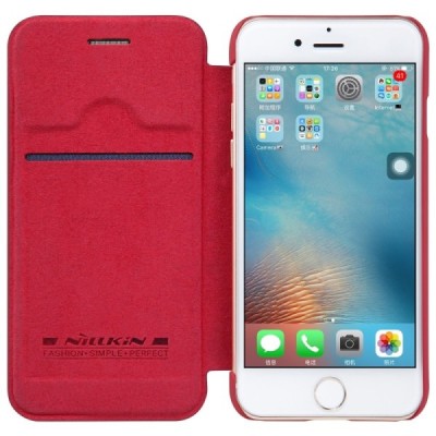 Prabangus „Nillkin“ Qin serijos raudonas odinis atverčiamas Apple iPhone 7 (iPhone 8) dėklas / Priedai.lt