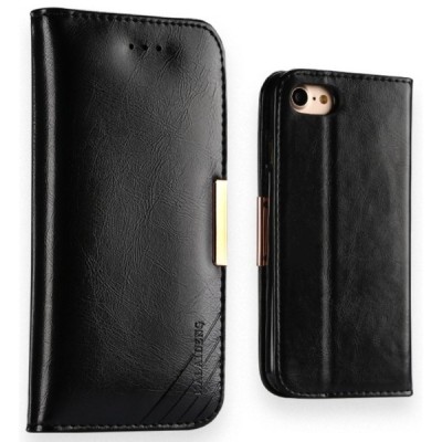 Apple iPhone 7 (iPhone 8) „Kalaideng“ Royale ādas atvēramais melns maciņš (maks) / Vacins.lv
