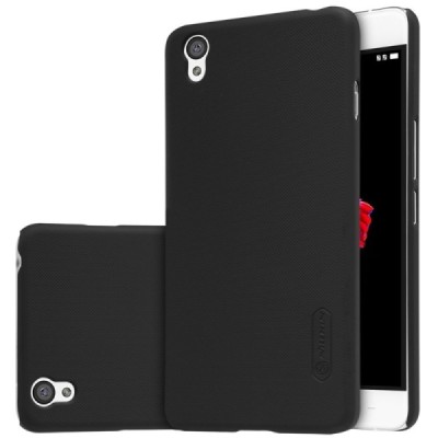 OnePlus X Nillkin Frosted Shield melns plastmasas apvalks + ekrāna aizsargplēve / Vacins.lv