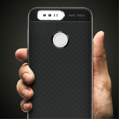 Honor 8 „IPAKY“ kieto silikono TPU juodas (sidabriniais apvadais) dėklas - nugarėlė / Priedai.lt
