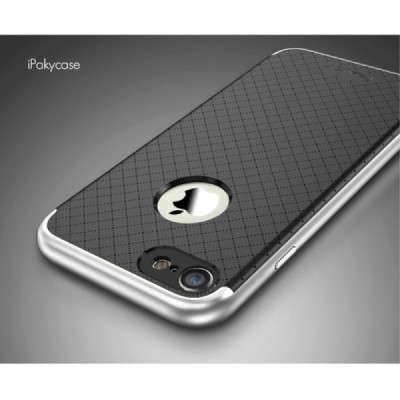 Apple iPhone 7 (iPhone 8) „IPAKY“ cieta silikona (TPU) melns apvalks (apmales - sudrabā krāsā) / Vacins.lv