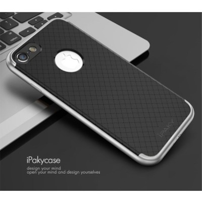 Apple iPhone 7 (iPhone 8) „IPAKY“ cieta silikona (TPU) melns apvalks (apmales - sudrabā krāsā) / Vacins.lv