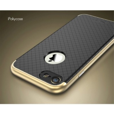 Apple iPhone 7 (iPhone 8) „IPAKY“ cieta silikona (TPU) melns apvalks (apmales - zeltā krāsā) / Vacins.lv