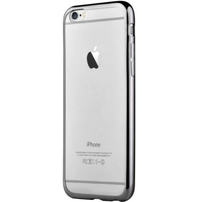 Apple iPhone 7 (iPhone 8) „Devia“ Glitter Case TPU silikoninis skaidrus permatomas plonas dėklas su juodu rėmeliu ir apsauginis 
