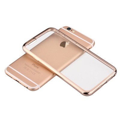Apple iPhone 7 (iPhone 8) „Devia“ Glitter Case TPU silikoninis skaidrus permatomas plonas dėklas su auksiniu rėmeliu ir apsaugin