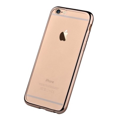 Apple iPhone 7 (iPhone 8) „Devia“ Glitter Case TPU silikoninis skaidrus permatomas plonas dėklas su auksiniu rėmeliu ir apsaugin