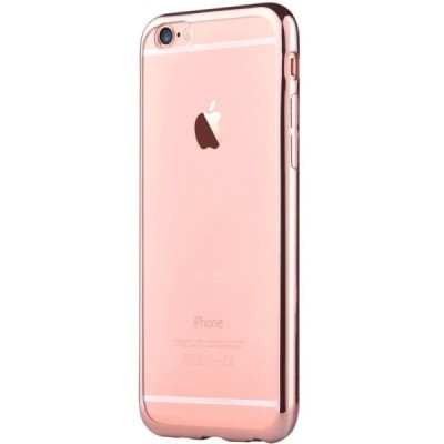 Apple iPhone 7 (iPhone 8) „Devia“ Glitter Case TPU silikoninis skaidrus permatomas plonas dėklas su rožiniu rėmeliu ir apsaugini