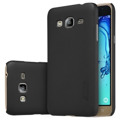 Samsung Galaxy J3 2016 Nillkin Frosted Shield melns plastmasas apvalks + ekrāna aizsargplēve / Vacins.lv