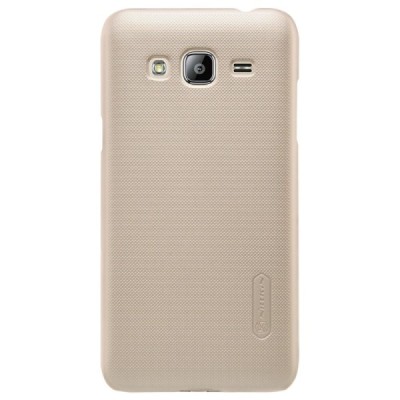 Nillkin Frosted Shield Samsung Galaxy J3 2016 auksinis plastikinis dėklas + apsauginė ekrano plėvelė / Priedai.lt
