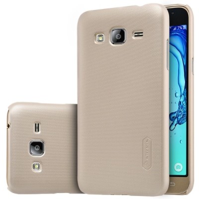 Samsung Galaxy J3 2016 Nillkin Frosted Shield zelta plastmasas apvalks + ekrāna aizsargplēve / Vacins.lv