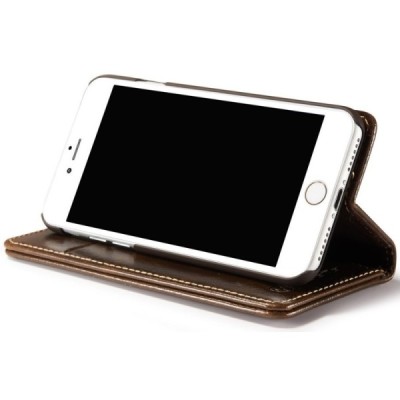 Apple iPhone 7 (iPhone 8) „CaseMe“ solidus atverčiamas rudas odinis dėklas - knygutė / Priedai.lt