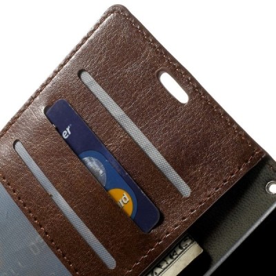 Nokia Lumia 830 atverčiamas rudas odinis dėklas - piniginė / Priedai.lt