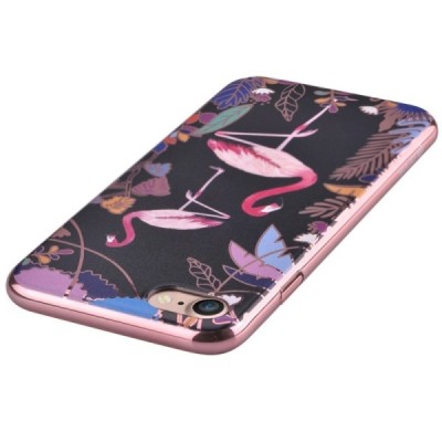 Apple iPhone 7 (iPhone 8) „Devia“ Flamingo juodas elegantiškas plastikinis dėklas rožiniais apvadais  / Priedai.lt