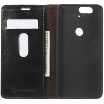 Huawei Nexus 6P „CaseMe“ solīds atvēramais ādas melns maciņš - maks / Vacins.lv