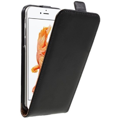 Apple iPhone 7 (iPhone 8) vertikāli atvēramais ādas melns maciņš / Vacins.lv
