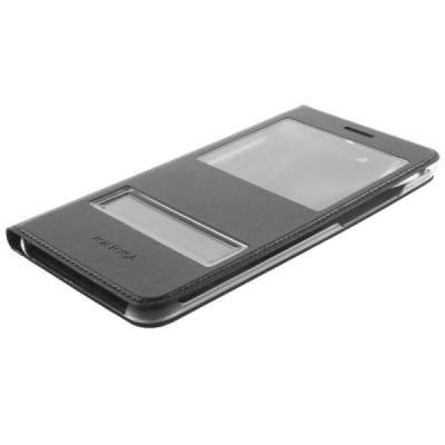 Huawei Y6 II (Huawei Y6 2) melns atvēramais „Smart Window“ ādas maciņš / Vacins.lv
