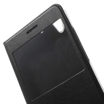 Huawei Y6 II (Huawei Y6 2) melns atvēramais „Smart Window“ ādas maciņš / Vacins.lv