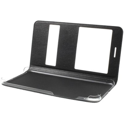 Huawei Y6 II (Huawei Y6 2) melns atvēramais „Smart Window“ ādas maciņš / Vacins.lv