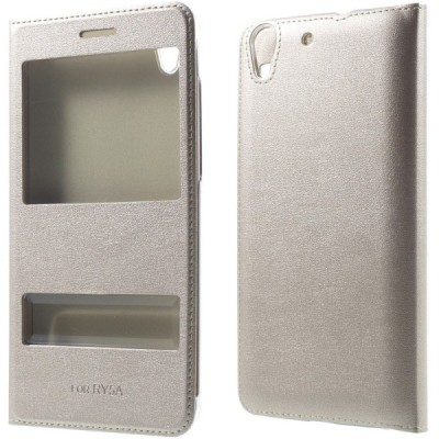 Huawei Y6 II (Huawei Y6 2) zelta atvēramais „Smart Window“ ādas maciņš / Vacins.lv