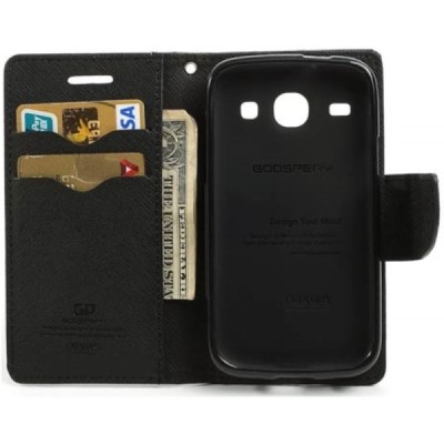 Samsung Galaxy Core (i8260, i8262) „Mercury“ atvērams melns ādas futrālis - maciņš / Vacins.lv