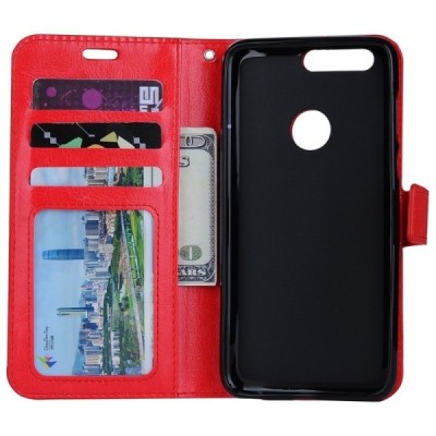 Huawei Honor 8 atvēramais ādas sarkans maciņš, grāmata (maks) / Vacins.lv
