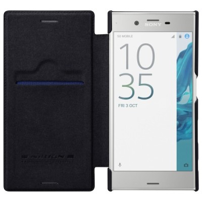 Greznais „Nillkin“ Qin sērijas ādas atvērams melns Sony Xperia XZ maciņš (maks) / Vacins.lv
