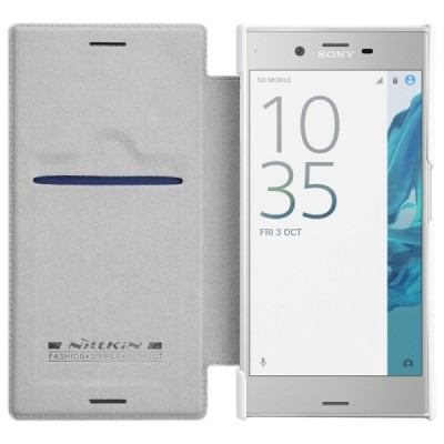 Prabangus „Nillkin“ Qin serijos baltas odinis atverčiamas Sony Xperia XZ (XZs) dėklas - knygutė / Priedai.lt
