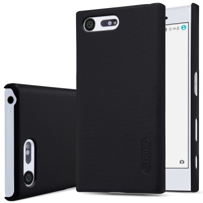 Nillkin Frosted Shield Sony Xperia X Compact (F5321) juodas plastikinis dėklas + apsauginė ekrano plėvelė / Priedai.lt
