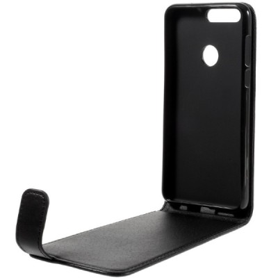 Honor 8 (Huawei Honor 8) klasisks ādas vertikāli atvēramais melns maciņš / Vacins.lv