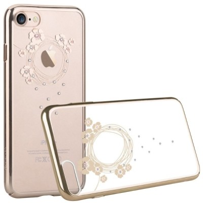 Apple iPhone 7 (iPhone 8) elegants Devia Crystal Garland Swarovski dzidrs (caurspīdīgs) zelta plastmasas apvalks ar kristāliem /