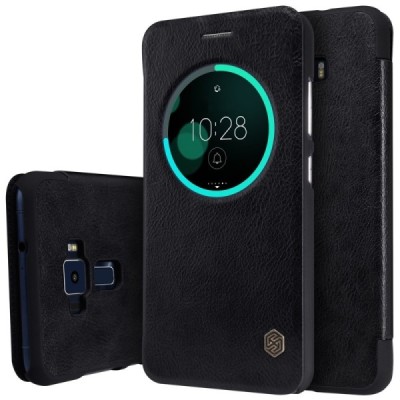 Greznais „Nillkin“ Qin sērijas ādas atvērams melns Asus Zenfone 3 5.5 (ZE552KL) maciņš / Vacins.lv