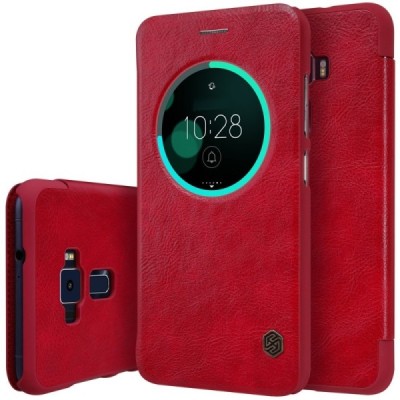 Greznais „Nillkin“ Qin sērijas ādas atvērams sarkans Asus Zenfone 3 5.5 (ZE552KL) maciņš / Vacins.lv