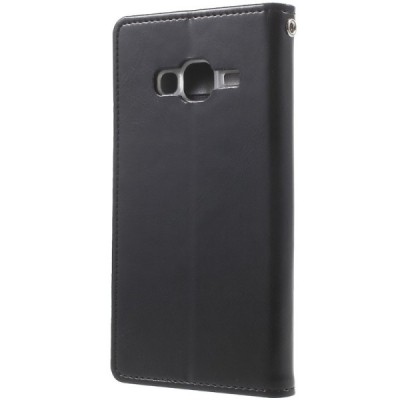 Mercury Blue Moon atverčiamas Samsung Galaxy J3 2016 (J310) juodas odinis dėklas - piniginė / Priedai.lt