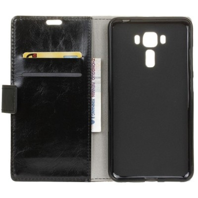 Asus Zenfone 3 Laser (ZC551KL) atvēramais ādas melns maciņš (maks) / Vacins.lv